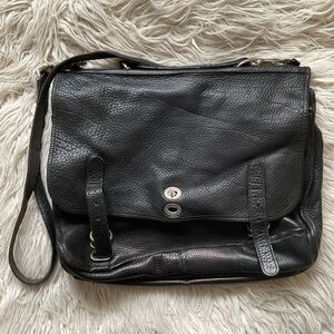 Johnny Farah Large Black Leather Unisex Convertible Briefcase Travel Bag EUC